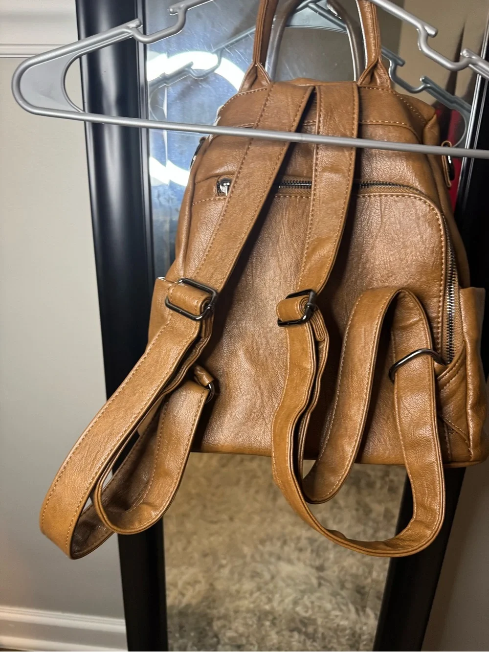 Leather Tote Backpack in Tan - Unbranded